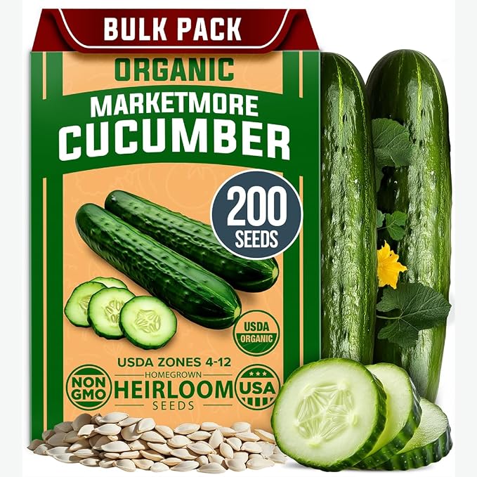HOME GROWN Organic Marketmore Cucumber Seeds 200+ Heirloom Non-GMO Seeds by HOMEGROWN