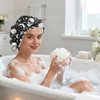 Shower Cap Reusable Double Layer Adjustable Elastic Waterproof EVA Hair Bath - Image 7