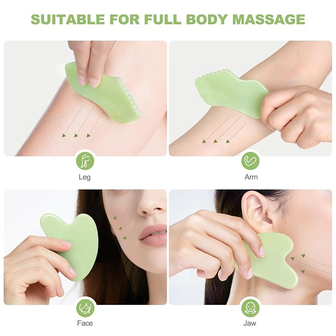2PCS Jade Stone Gua Sha Set Face Massager Jade Facial Tools Body Lymphatic - Image 5