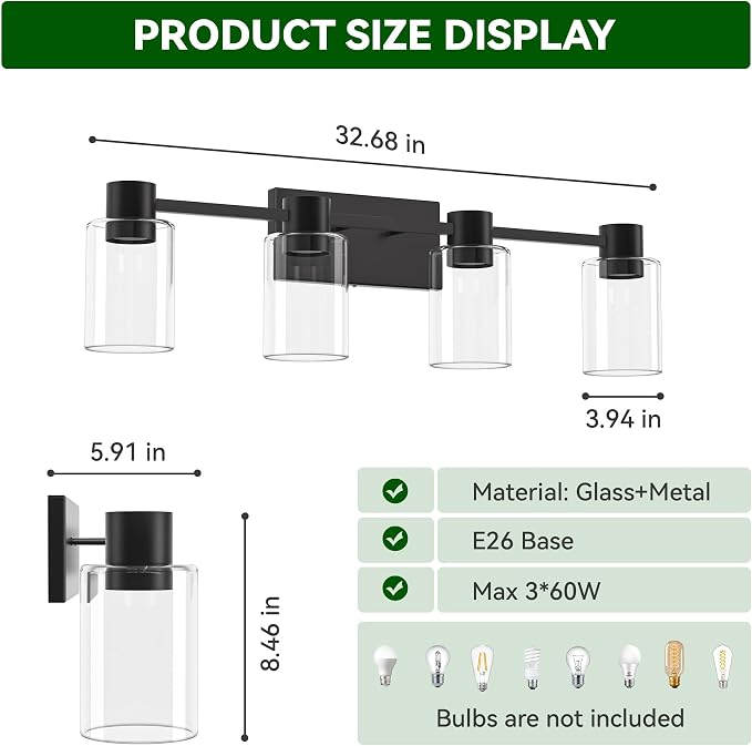 4-Light Modern Vanity Light Fixtures Over Mirror, Matte Black Bathroom Light - Image 3