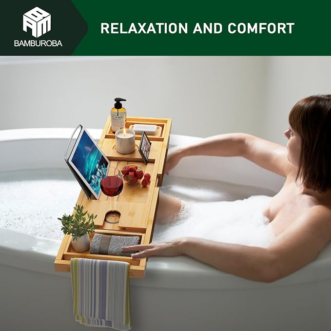 Bamboo Bathtub Caddy Tray Expandable - Image 8