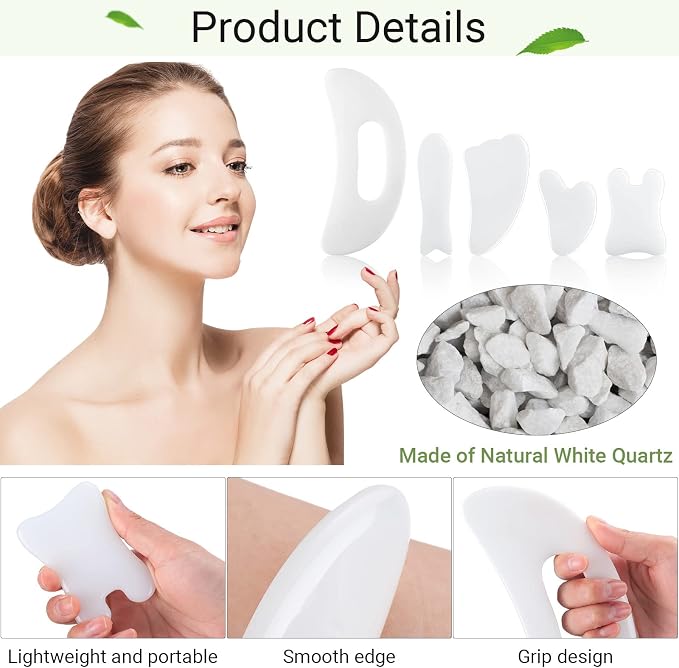 Treela 5 Pcs Gua Sha Facial Tools Set and 1 Pcs Body Gua Sha Massage Tool - Image 3