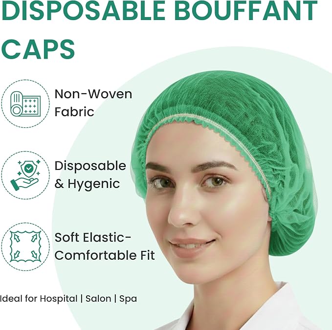 Disposable Bouffant Caps 21 Inch Non Woven Hair Net Elastic Head Cover - Image 6