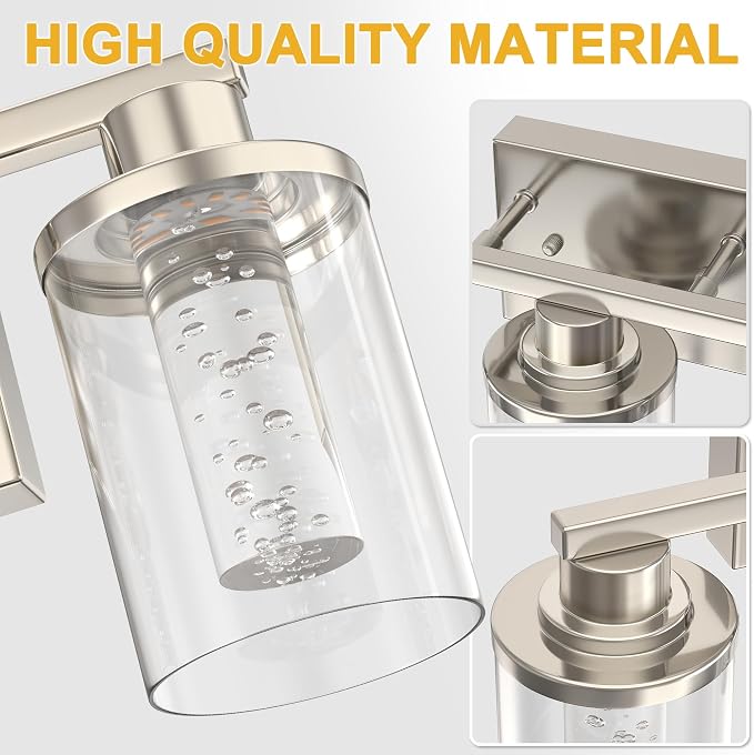 L LOHAS LED 3-Light Brushed Nickel Bathroom Light Fixtures, Crystal LED - Image 4