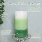 Pillar Candles 3x6 Inch Eucalyptus Scented Hand-Poured 3-Layers Green Gradient - Image 3