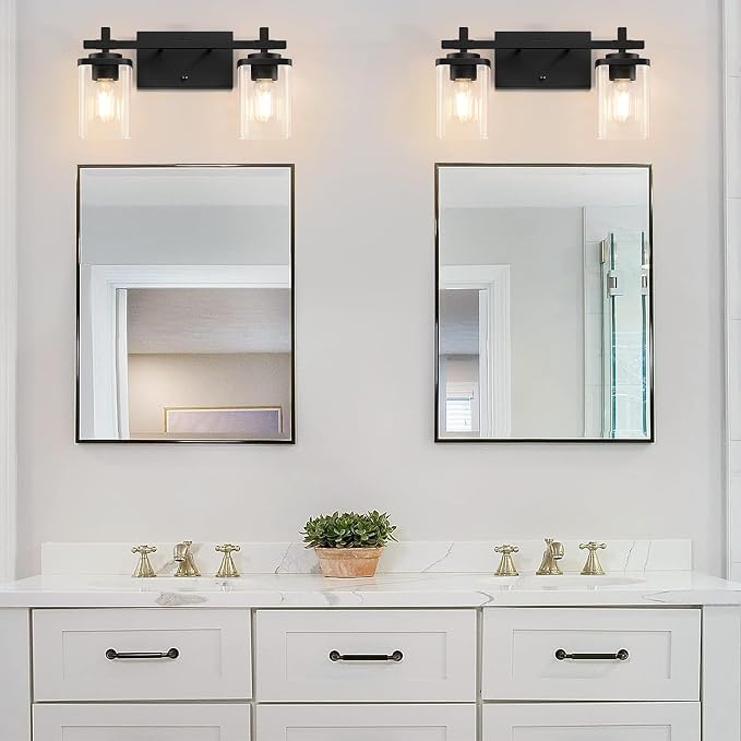 2-Lights Bathroom Vanity Lights, Matte Black Vanity Light Fixtures Over Mirror - Image 5