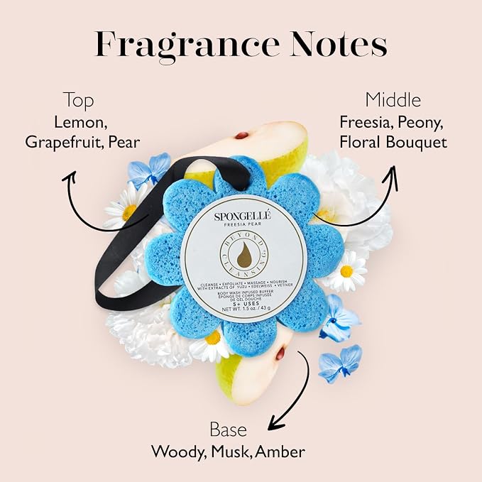 Spongellé Freesia Pear Wild Flower Bath Sponge | Built-in Body Wash & Body - Image 3
