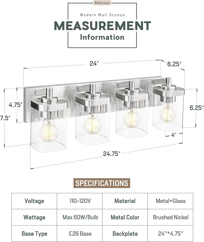 Bathroom Light Fixtures, 4-Light Vanity Light - Image 2