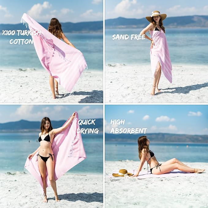 Ray Silver Turkish Beach Towel – 100% Cotton 40x71 Quick Dry Oversized Sand - Image 2