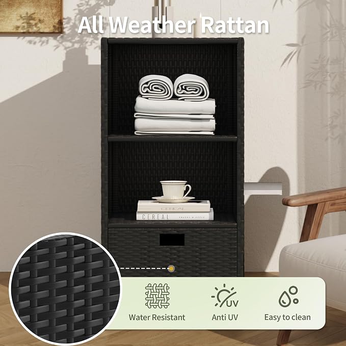 Outdoor Pool Towel Rack Cabinet, Rattan Wicker Pool Storage Bins Storage - Image 5