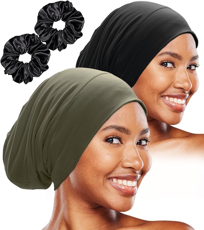 Sleep Cap Bonnet for Sleeping Black Women, Adjustable Cooling Ice Silk Lined by vidsel