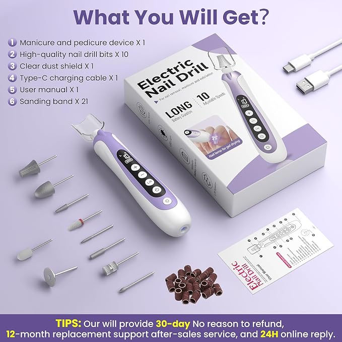 Nail Drill, Electric Nail File & 10-Speed Cordless Nail File, 10 in 1 Kit - Image 7