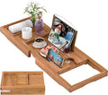 Teak Bathtub Caddy Tray for Tub, Foldable Luxury Bath Table Tray by Artmalle