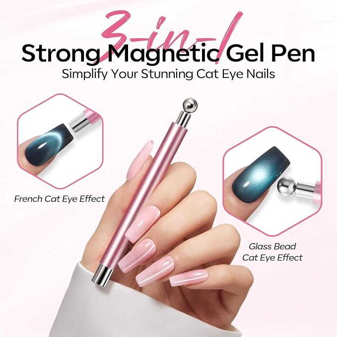 modelones Cat Eye Gel Polish Nail Magnet, 3-in-1 Cat Eye Magnet Pen & - Image 2