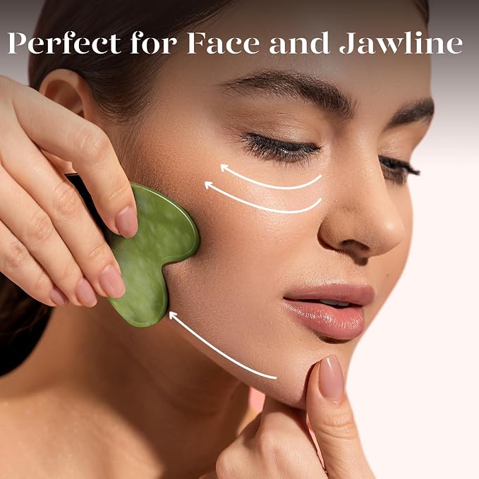 BAIMEI Rose Quartz Roller Set & Xiuyan Jade Gua Sha – Face Massager Tool and - Image 6