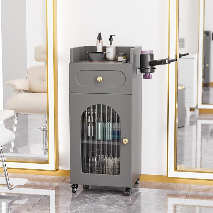 OmySalon Salon Cart with Wheels, 3-Tier Rolling Beauty Cart with Glass Door & - Image 7