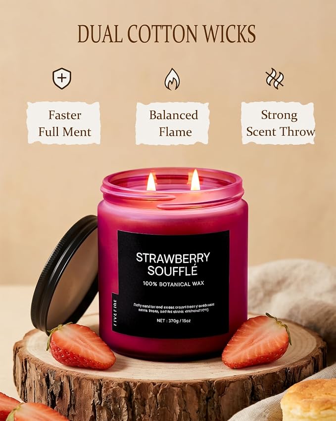 Strawberry Soufflé Home Scented Candles, 13oz Organic Soy Wax, 76-Hour Clean - Image 4
