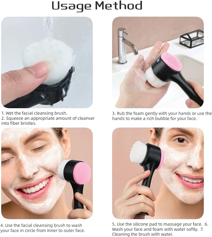 Face Brush 2 in 1, Facial Cleansing Exfoliating Scrubber Brush, Silicone Double - Image 6