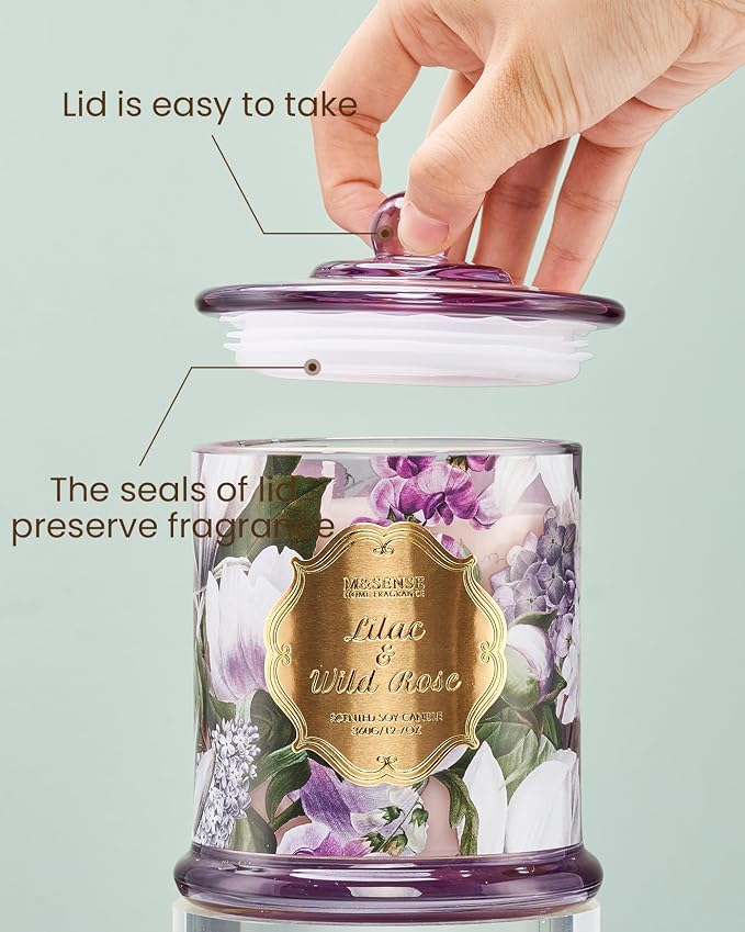 M&SENSE Lilac Rose Spring Floral Scented Candle, 2-Wick 12.7oz 75H Non-Toxic - Image 3