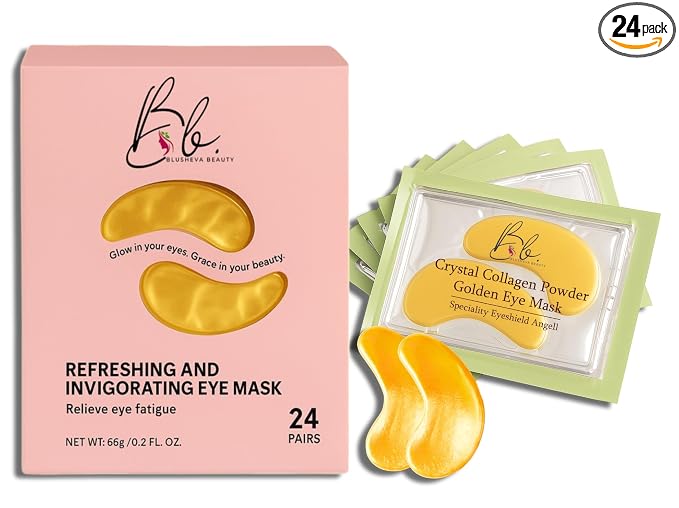Gold Under Eye Masks – 24 Pairs Collagen & Hydrating Gel Eye Patches by Blusheva
