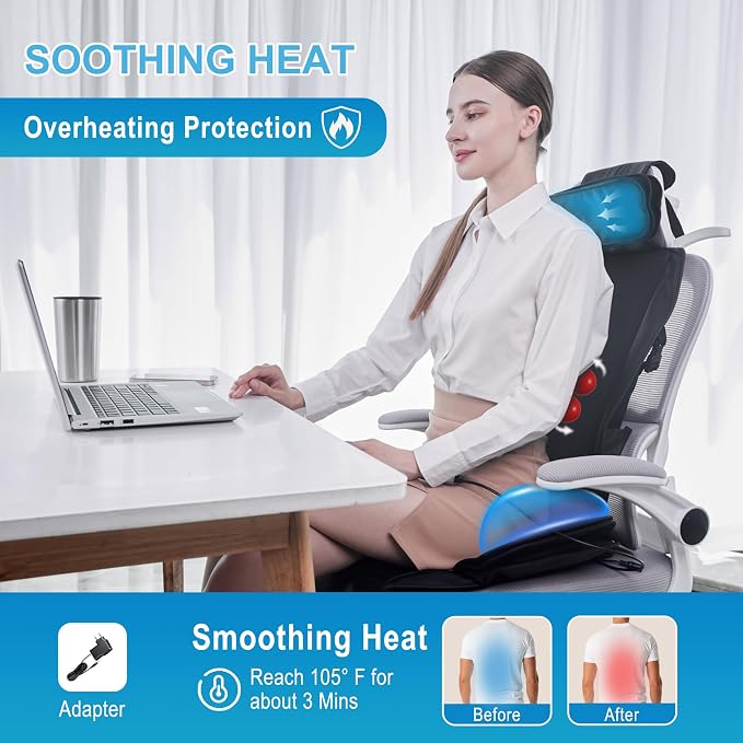 Shiatsu Massage Cushion with Heat, Kneading Back Massager - Image 3