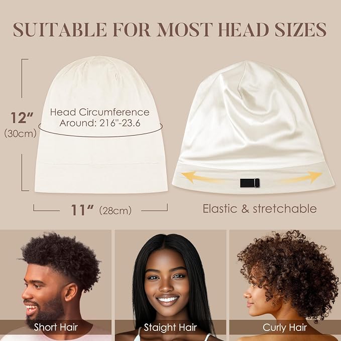LULUSILK Mulberry Silk Lined Sleep Cap, No More Frizzy Tangled Hair, Stay On - Image 5