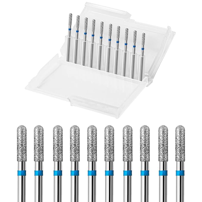 10pcs Safety Round Barrel Cuticle Drill Bits, Carbide Diamond Nail Bits by ERUIKA