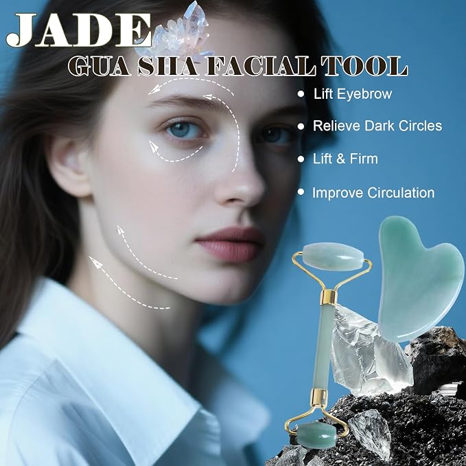 Jade roller and gua sha, facial roller, women's skincare tool, self-care gift - Image 2