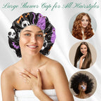2 PCS Shower Cap Waterproof Double Layer Elastic Adjustable Reusable Hair Bath - Image 4