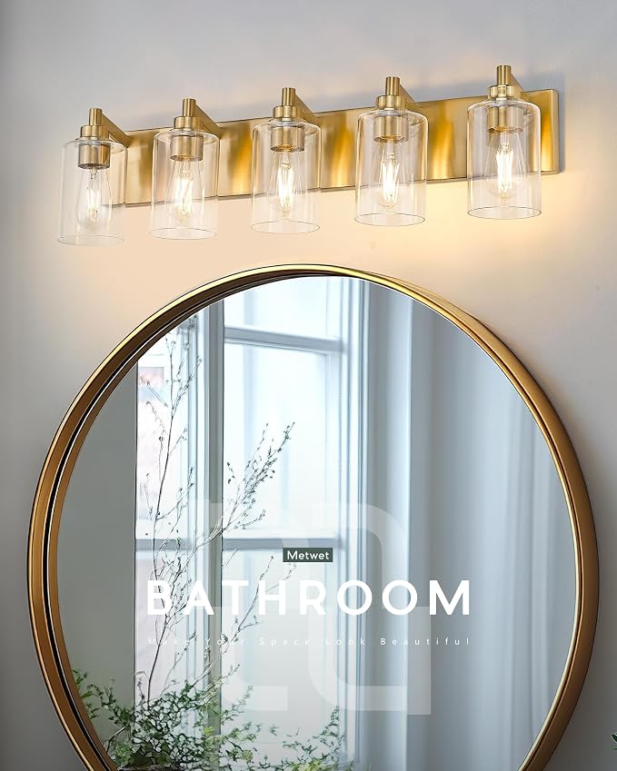 5-Light Bathroom Light Fixtures, 30 Inch Brushed Gold Vanity Light - Image 7