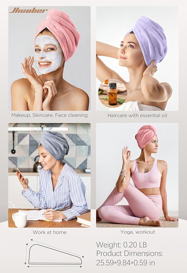 Hicober Microfiber Hair Towel, 3 Packs Hair Turbans - Image 5