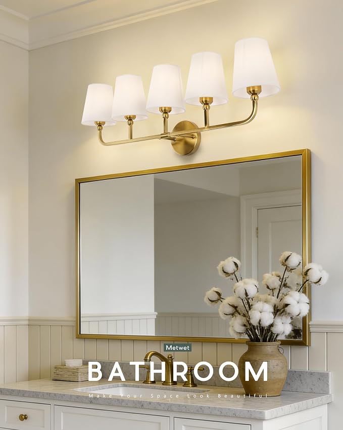 5-Light Bathroom Light Fixtures, Brushed Gold Vanity Lights - Image 7