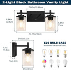 2-Lights Bathroom Vanity Lights, Matte Black Vanity Light Fixtures Over Mirror - Image 2