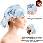 Women Working Cap with Buttons Bouffant Hat Autumn Leaves Nurse Scrub Caps Long - Image 3