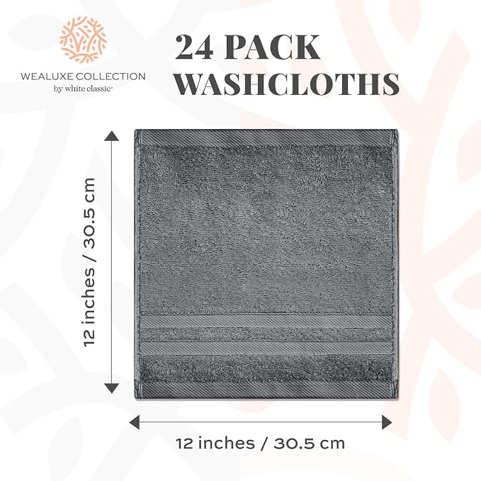 White Classic Wealuxe Dark Gray Washcloths 24 Pack - Image 4