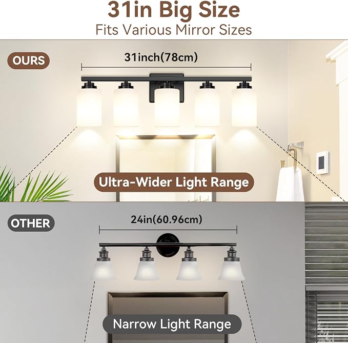 5-Light Bathroom Light Fixtures, Matte Black Light Fixture, Classic Wall Light - Image 6