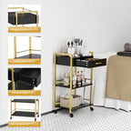 Salon Trolley Cart with Wheels, Esthetician Cart with 1 Drawer & 2 Trays - Image 4