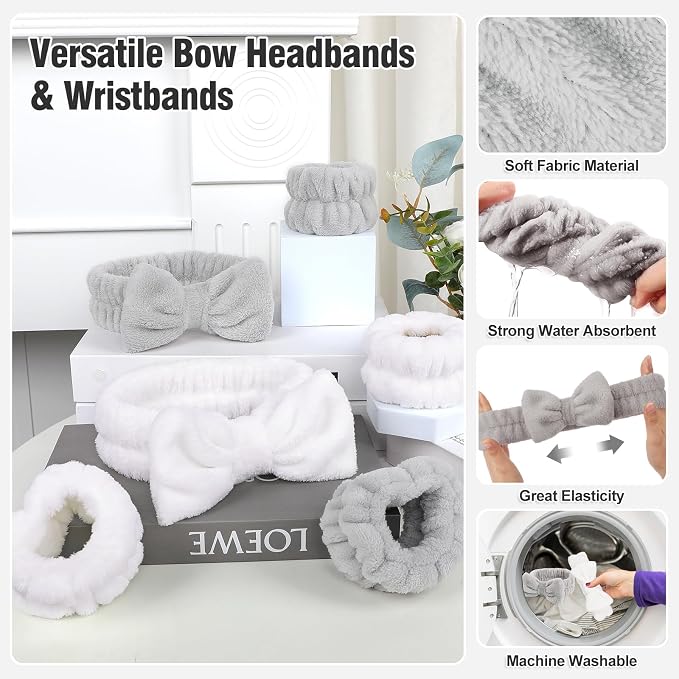 Spa Headbands for Women with Wristband Set: Facial Makeup Headbands for Girls & - Image 3
