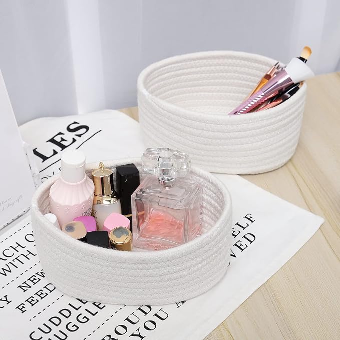 【2 Pack】 ABenkle Small Storage Baskets, Natural Cotton Rope Woven Baskets - Image 6
