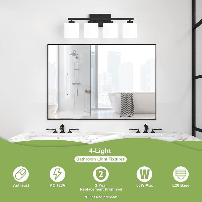 Honesorn 4-Light Vanity Lights, Matte Black - Image 2