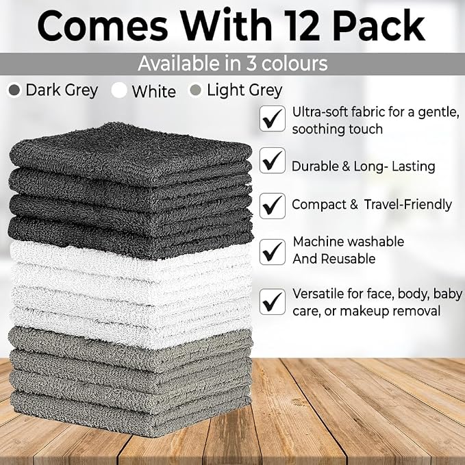 QUBA LINEN 100% Cotton Washcloth Set – Soft, Absorbent Face Towels - Image 5