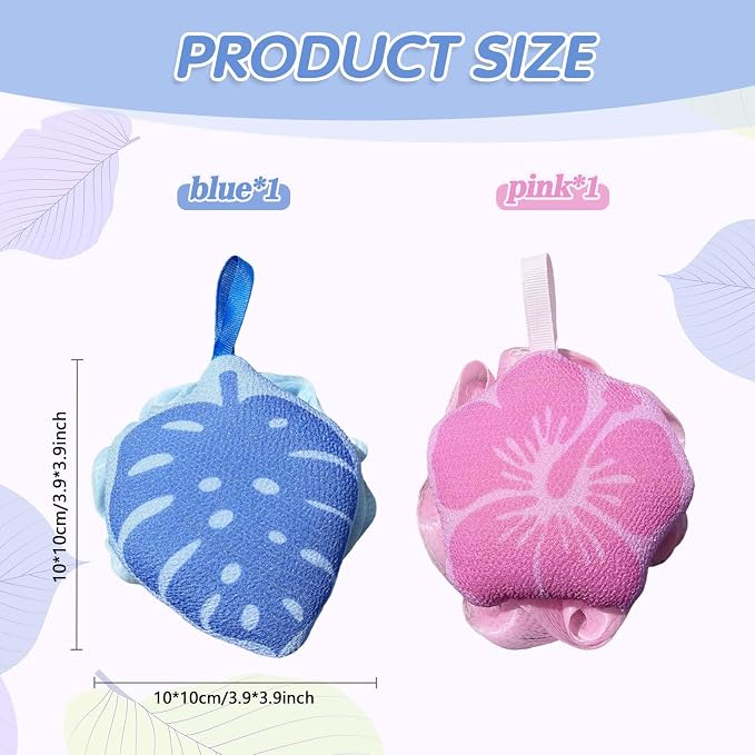 2Pcs Hawaiian Bath Sponge Loofah, Floral Leaf Shower Sponge Gentle Exfoliating - Image 2