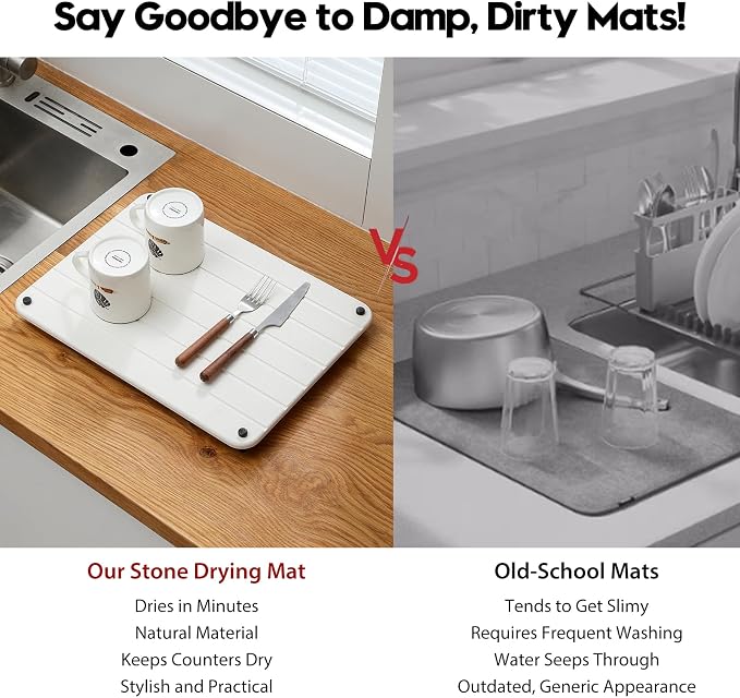 Razborci Stone Dish Drying Mat for Kitchen Counter, Water Absorbing Bathroom - Image 7