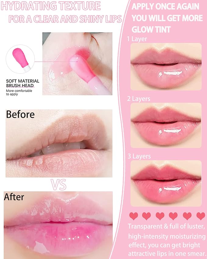 Hydrating Plumping Lip Glow Oil, Shine Tinted Lip Gloss, Glow Reviver Lip Oil - Image 4