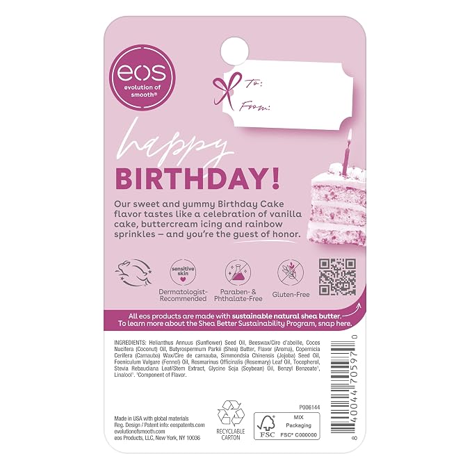 eos Natural Shea Lip Balm- Birthday Cake, All-Day Moisture Lip Care Products - Image 8