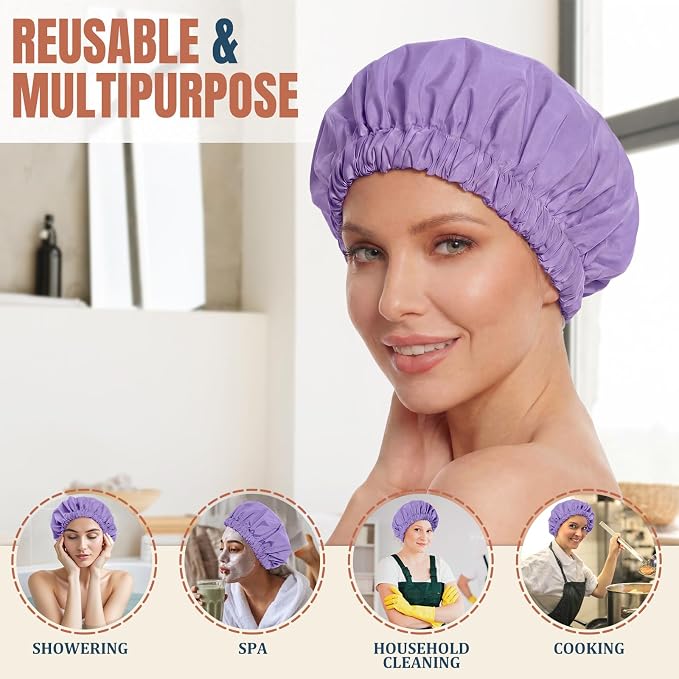 Reusable Shower Cap for Women, Large Waterproof Shower Bonnet - Image 3