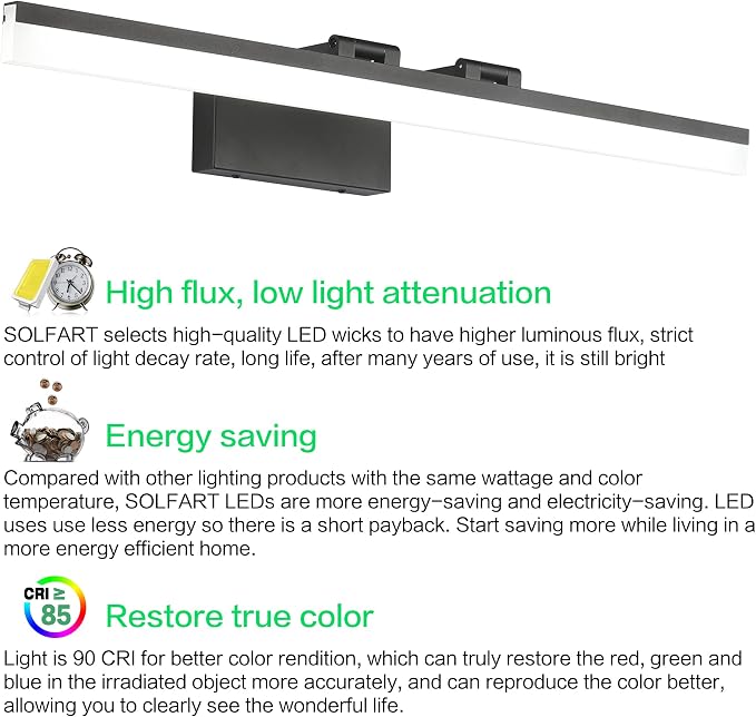 SOLFART Black Modern Bathroom Lights Over Mirror 31.5 inch Vanity Lighting Wall - Image 8