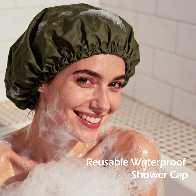 Shower Cap for Women Reusable Waterproof, Large Bath Cap - Image 5