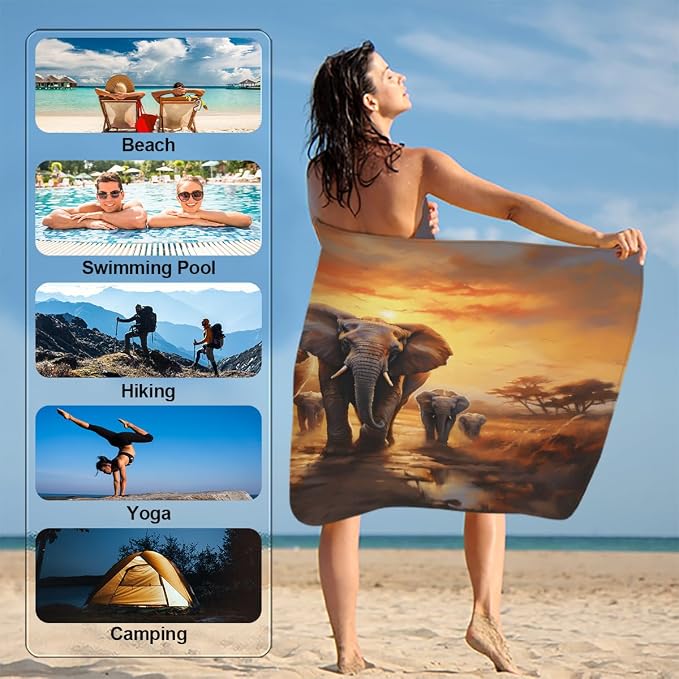 African Elephant Beach Towel Oversized Quick Dry Beach Blanket Microfiber Sand - Image 5