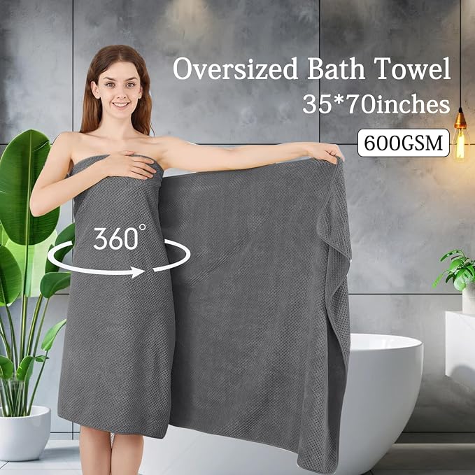 Hailea Gray Bath Towels Set 35x70 Inches - Image 2